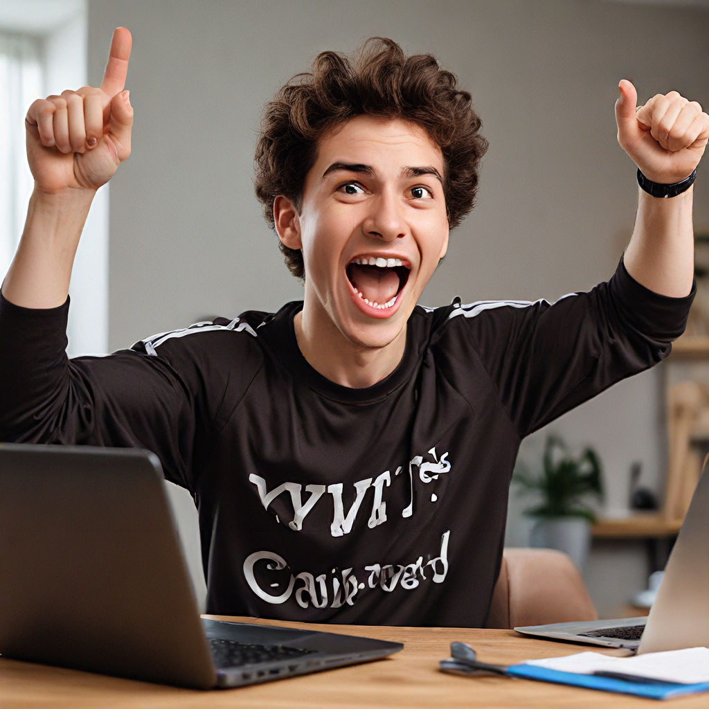 A player excitedly cheering at their screen, displaying a winning combination on Sule Slot.