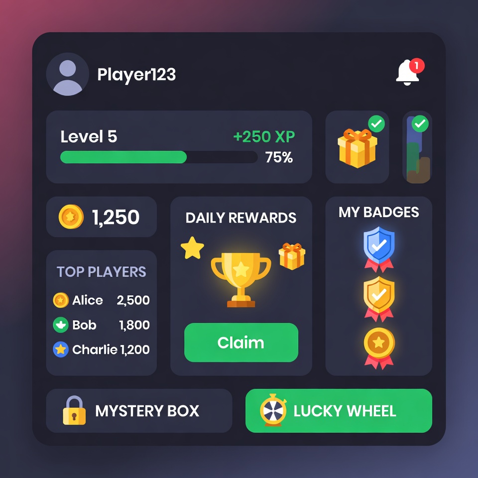 gamified reward dashboard with points and levels