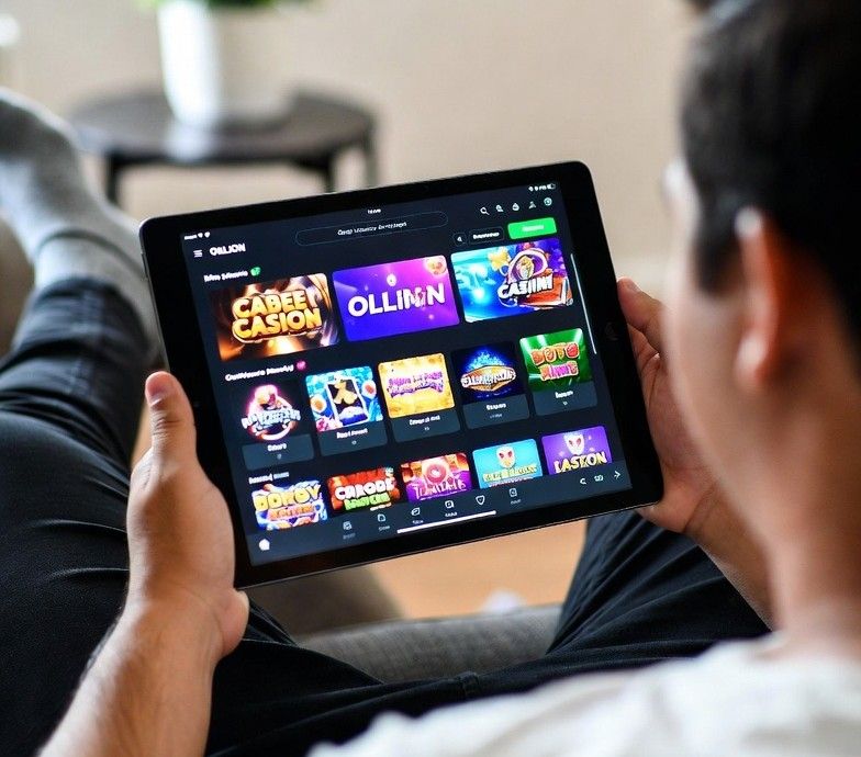 relaxing at home browsing online casino games on tablet